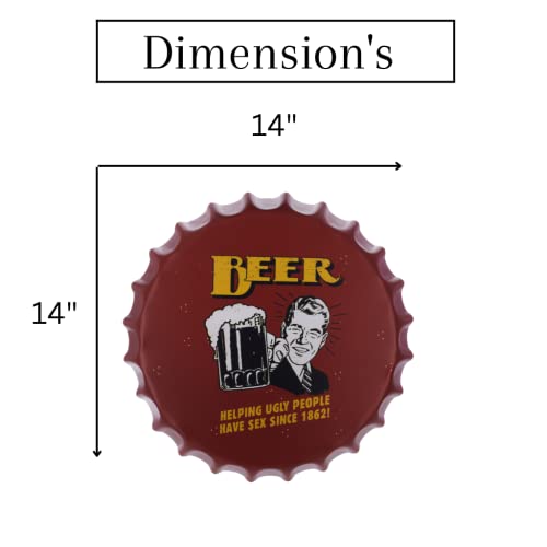 Image of EAZYWAGON Decorative Metal Bottle Caps Wall Sign Plates - 14X14 Inches - Beer-Helping | Metal Wall Hanging Bottle Cap for Home, Farmhouse, Bar & Cafe Decoration | Vintage & Retro Look Plaques