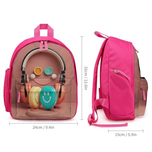 Happy Smiling Face Backpack for Men Women, Durable Small Bookbag Lightweight Daypack for Travel, Hiking, Pink-style2