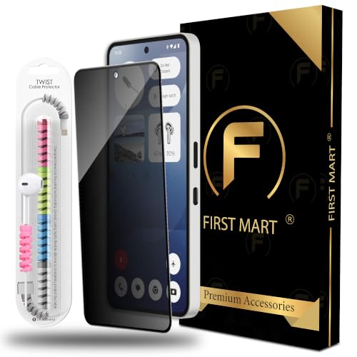 Image of FIRST MART Privacy Tempered Glass for Nothing Phone 3A With Cable Guard & Installation Kit | Anti-Spy 9H Screen Protector, Edge-to-Edge, Case-Friendly | Black