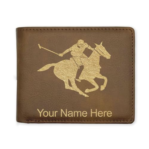 LaserGram Faux Leather Bi-Fold Wallet, Polo Player, Personalized Engraving Included (Rustic with Gold)