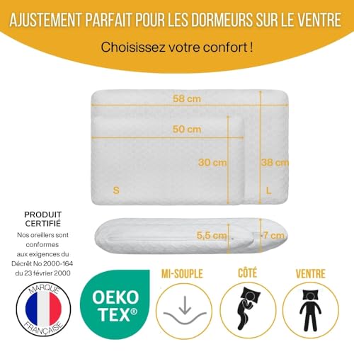 Oreiller extra plat anti douleur cervicale pour dormir sur le dos Inphysio