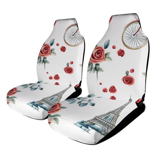 Eiffel Tower Paris Flowers Bicycle Car Seat Covers Universal Car Front Seats Protector Auto Interior Accessories 2PCS
