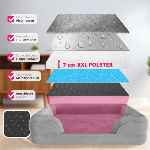 tectake® orthopädisches Hundebett, Kissen für Grosse und mittelgroße Hunde, flauschig und waschbar, Hundekörbchen mit Memory Schaum, Hundebox, Hundeliege, Hundekorb, Hundekissen (L - 94 x 72 x 18 cm)