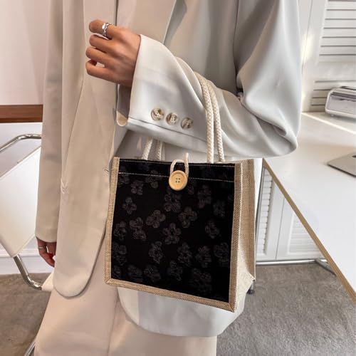 Bolsa de juta feminina casual bolsa de mão bordada personalizada bolsa bento reutilizável sacolas de compras
