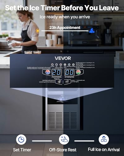 Image of VEVOR Commercial Ice Maker Machine with Pump, 130 lbs /24h with 30 lbs Storage Capacity, Built-in /Freestanding /Under Counter, Stainless Steel Ice Maker with LED Display & Self-Cleaning, for Home Bar