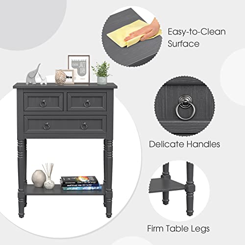 Giantex Console Table With Drawers, Rustic Entryway Table With 3 Storage Drawers And Open Bottom Shelf, Sofa Beside Table For Living Room, Kitchen Counter, Hallway, Couch, Foyer, Entry Table, Gray #TOP5