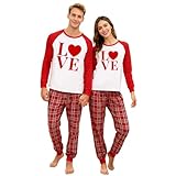SUWATOIN Valentines Day Matching Pajamas Set for Couples Men Women Sleepwear Love Heart Long Sleeve Pjs