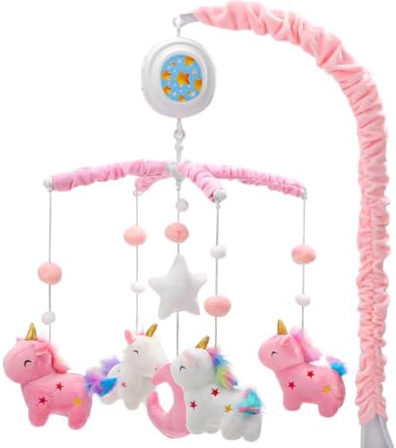 Unicorn Baby Crib Mobile for Girls with Music Box (100+ Lullabies)