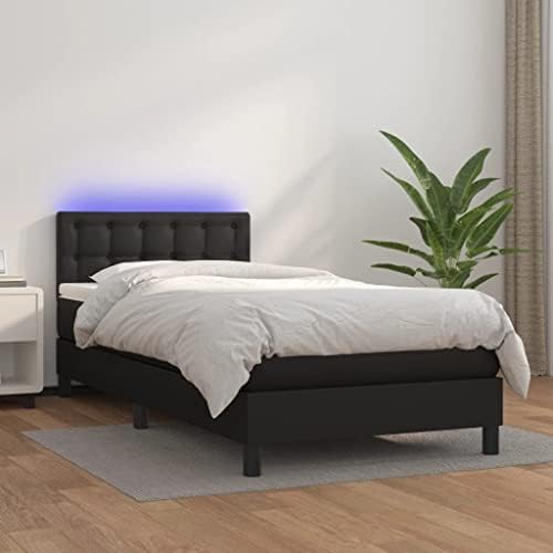 CHARMMA Box Spring Bed with Mattress&LED Black Twin Faux Leather-2775