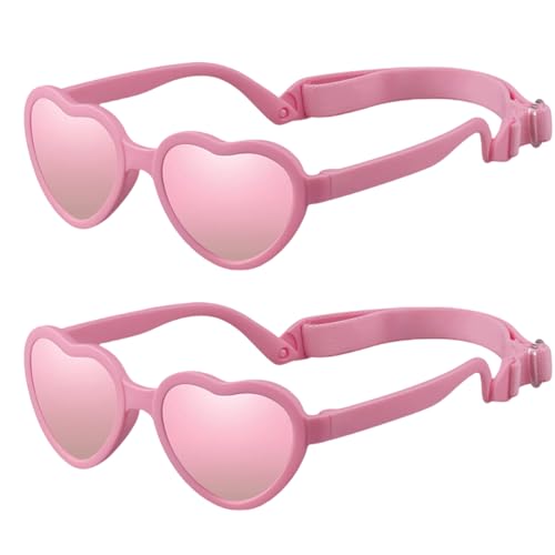 Image of Baby Heart Sunglasses with Strap Flexible Polarized Heart Shaped Sunglasses for Toddler Newborn Ages 0-24 Months