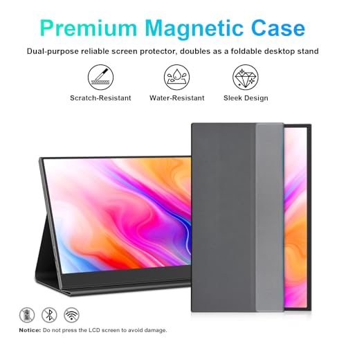 Image of UFYQL 10-Point Touch Portable Monitor, 15.6 inch 1080P FHD IPS Screen, Aluminum Alloy Body with Smart Protective Cover, Dual USB-C & Mini HDMI Ports, VESA Mount Holes, for Laptop, PC,Phone
