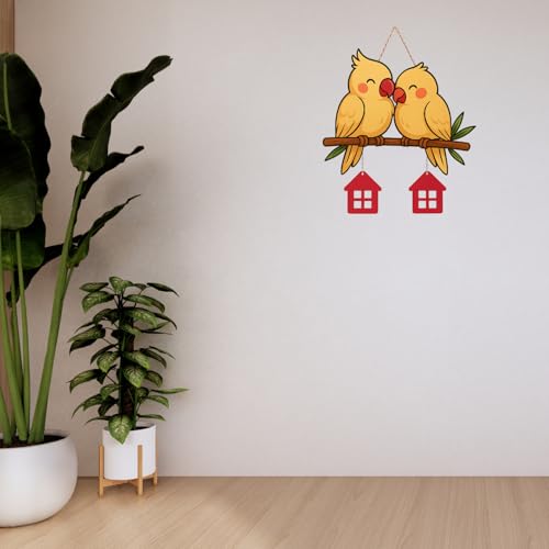 Image of GiftOday Cute Pair Of Parrot Wooden Wall Hanging for Home Kitchen Decor | Decorative Items for Livingroom | Modern Artworks Items | Peace Door Accent Decorative Hangings Size-18 x 30 CM