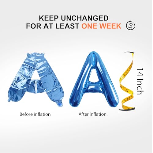 Image of 52 pcs Blue Foil Letter Balloons with Air Pump, 16 Inch 2 A-Z Sets - Mylar Alphabet Balloon Kit for Birthday Banner & Party Decorations