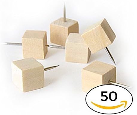 Wood Push Pins - Geometric Solids Series - Original Hexie Co Wooden Thumb Tacks (50 Bavarian Beech)