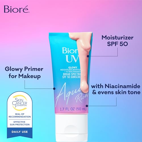 Image of Biore UV Aqua Rich Glow Enhancing Moisturizer SPF 50, 1.7 fl oz (Pack of 12)