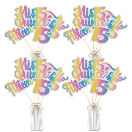 Image of Rainbow Glitter 15th Birthday Centerpiece Sticks,15 Fabulous Table Toppers,Cheers to 15 Birthday Anniversary Party Decorations for 15th Birthday Wedding Party Table Decorations