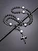 Jovivi Chapelet catholique - Collier œil de tigre obsidienne avec hématite et croix - Chaîne de prière en pierre précieuse - Bijoux pour homme et femme, Gemme #3