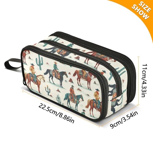 Image of Fisyme Vintage Western Cowboy Pencil Case Large Capacity Pen Box Makeup Pouch Holder Organizer Stationery Bag for School Office College Traval