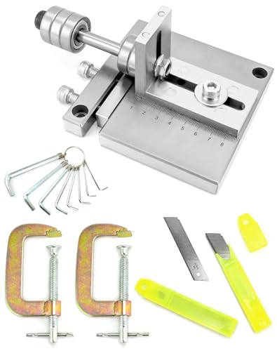 QWORK Heavy Duty Leather Strap Cutting Tool, 7075 Aluminium Alloy Plate Leather Belt Cutting Machine, Max 60mm Cut Width, for Thick, Hard Leather - with 10 Cutter, 2 C-Clamps, and 8 Wrenches