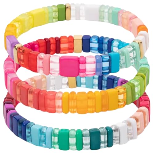 3pc Stretch Bracelet Set - Festive Red White Blue Enamel Tile Bead Bracelet Stack - Trendy Stackable Lightweight Waterproof2