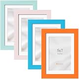 eletecpro 5x7 Picture Frames 4 Pack, Colorful Photo Frames Matted to 4x6 Photos or 5x7 No Mat, Cute Picture Frames Made of Engineered Wood and Acrylic for Home (Orange, Royal Blue, Pink, Sky Blue)