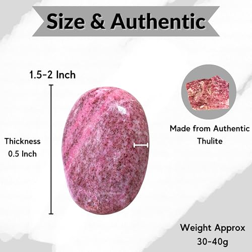 Image of Crystal Heaven Thulite Palm Pebbles Stones For Anxiety Stress Relief Massage - Aaa Grade Original Healing Gemstone Agate Palm Stone For Yoga Meditation Spiritual Reiki Feng Shui