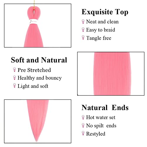 Aliabsion Pre Stretched Pink Braiding Hair Professional Human Colored Synthetic Fiber Hair Extensions For Braiding 3 Packs 26 Inch Knotless Prestretched Braiding Hair #TOP2
