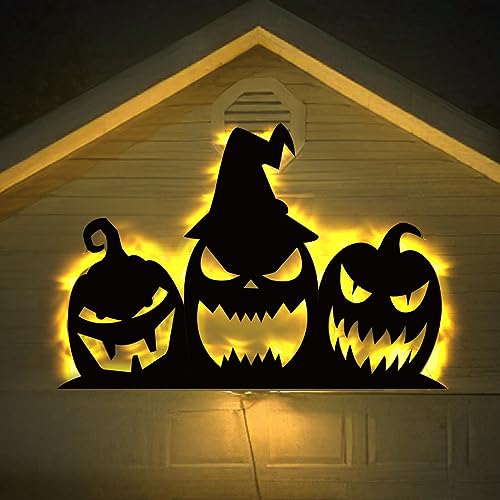 Halloween Garage Door Decorations - Scary Halloween Silhouette with Lights, Black Pumpkin Cutout Set for Outdoor Halloween Garage Door Wall Yard Decor