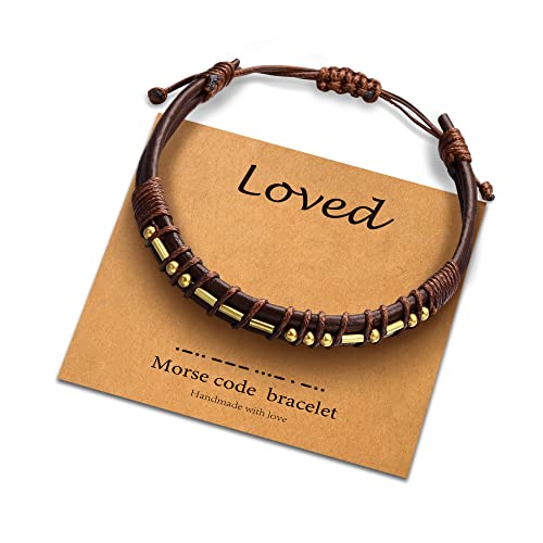 Vrsilver Mens Bracelet Gifts for Boyfriend Husband, Brown Leather Bracelets Gifts for Men Loved Morse Code Bracelets for Men Jewelry Unique Gifts Mens Wrist Bracelets Gifts for Him