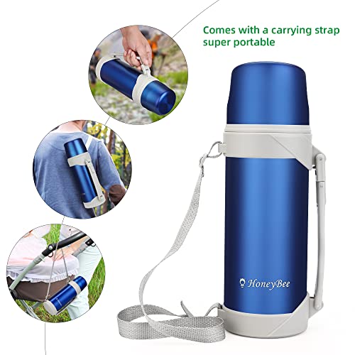 Honeybee Thermos For Hot Drinks Keeps Liquid Hot Or Cold For Up To 24 Hours Thermos 41 Ounce Coffee Thermos 18/8 Stainless Steel Bpa-Free Insulated Flask，Flask For Hot Water (Blue) #TOP3