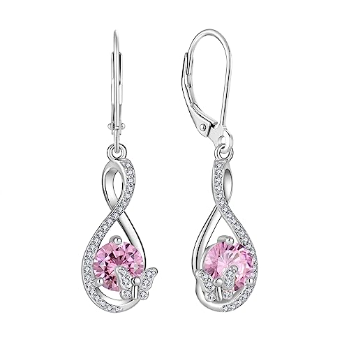 Starchenie Butterfly Dangle Drop Earrings 925 Sterling Silver Infinity Leverback Birthstones Earrings Gift for Women