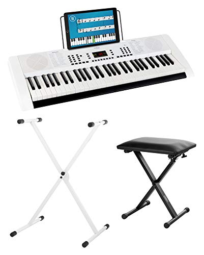 Funkey 61 Edition Keyboard Set inkl. Keyboardständer und Bank (300 Sounds, 300 Rhythmen, 10 Demo Songs, Netzteil, Notenständer, Ständer, Hocker) weiß