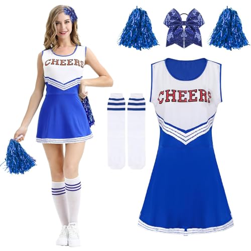 Kitimi Cheerleader Kostüm Damen für Erwachsene, Cheerleadering Outfit Fancy Dress Uniform mit Pompoms Haargummi Socken, High School Cheerleader Kostüm für Verkleidung Karneval Party Cosplay Fasching Kitimi Cheerleader Kostüm Damen für Erwachsene, Cheerleadering Outfit Fancy Dress Uniform mit Pompoms Haargummi Socken, High School Cheerleader Kostüm für Verkleidung Karneval Party Cosplay Fasching