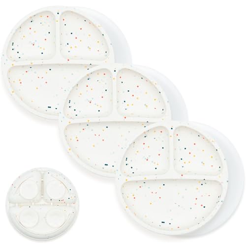 Image of WeeSprout Suction Plates for Babies With Lids & Toddlers - 100% Silicone, Dinnerware Stays Put, Divided Design for Picky Eaters, Microwave & Dishwasher Friendly, 3 Pack