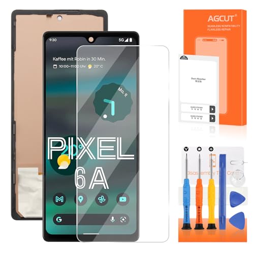 OLED for Google Pixel 6A LCD Screen Replacement for Google Pixel 6A LCD Display GX7AS, GB62Z, G1AZG Screen Touch Digitizer Assembly Repair Part Black with Frame