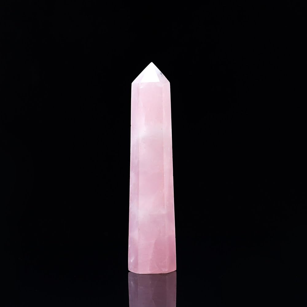 Point de cristal de quartz rose naturel hexagone poli de maison