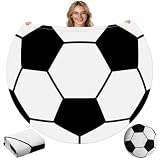 60' Round Sports Throw Blanket, Soft Flannel with Storage Cover, As a Throw Pillow, Cushions, Baseball Tennis Soccer Basketball Novelty Blanket for Sports Fan Birthday Senior Night Gift (Soccer)
