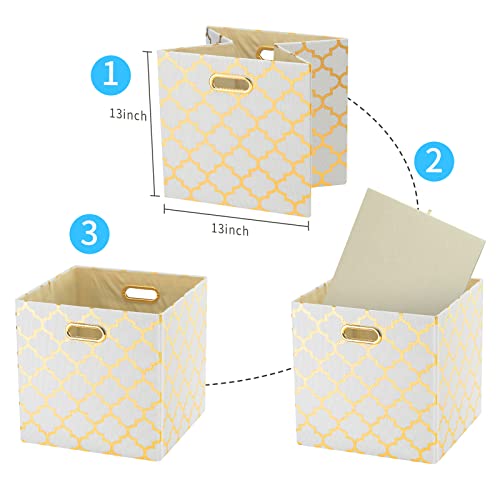 Fboxac Cube Storage Bins 13×13 Fabric Foldable Box With Handles, Collapsible Organization Basket Set Of 4 Large Capacity Drawer For Closet Shelf Cabinet Bookcase Bedroom, Halloween Lantern White Gold #TOP2
