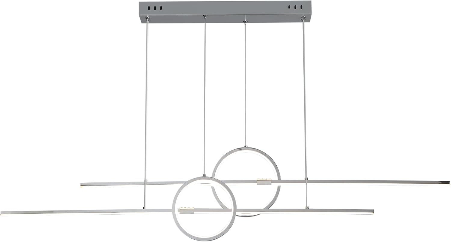 Dimmable with RC Luminaire 45W Pendant Lights Adjustable Suspension Chandelier LED Fixtures for Dining Living Room Kitchen Bedroom Bar 3000K-6000K (Chrome)
