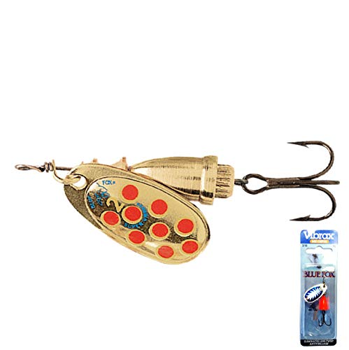 Rapala GYR BFS1-GYR Spinner, Blue Fox Vivax Hot Pepper 4g Gold Red Dot Lure
