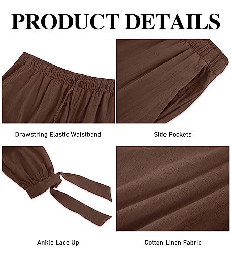 Mens Pirate Linen Pants Medieval Viking Navigator Costume Trousers Renaissance Lace Up Cosplay Pants