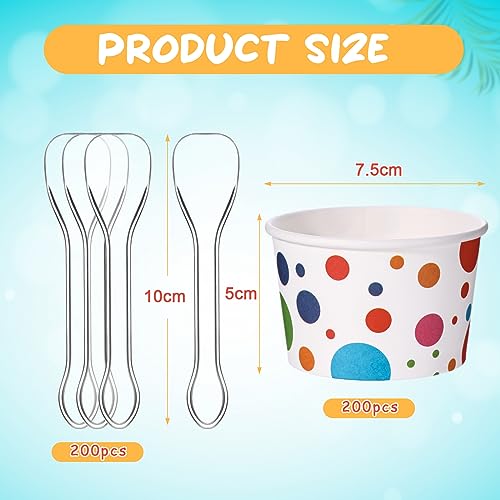 Image of Boao 200 Set 5 oz Ice Cream Cups with Spoons Disposable Paper Sundae Dessert Bowls Summer Party Supplies (Bright Style)