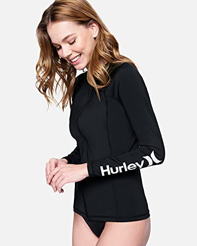 Hurley One And Only Solid Long Sleeve Zip Rashguard Black Md (Us 6-8) #TOP2