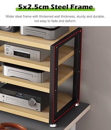 Stojak audio HiFi – 4-poziomowa drewniana półka na nośniki, solidna wieża AV, do kompaktowego centrum rozrywki stereo, z wentylacją, bez bałaganu meble do salonu