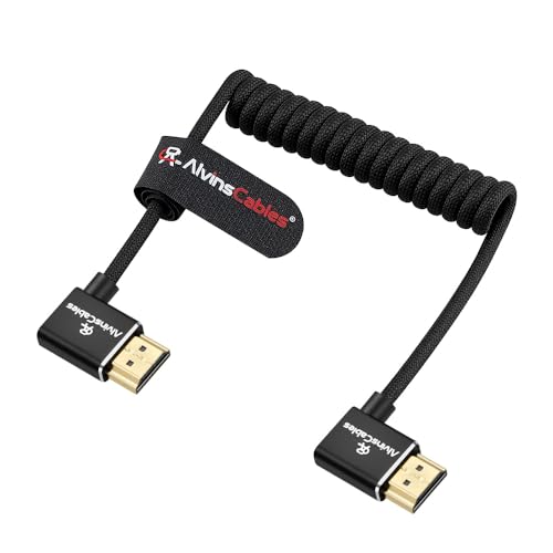 Alvin's Cables 8K 2.1 HDMI Câble enroulé à haute vitesse Angle gauche à angle gauche pour Atomos Ninja V, Portkeys BM5, pour Feelworld Monitor, pour Canon C300, Z CAM E2, Sony FS5| FS7| A7S3 Caméras