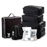 Travel Organizer Set for Luggage & Suitcase - Packing Cubes, Toiletry, Shoe Bags (Black)