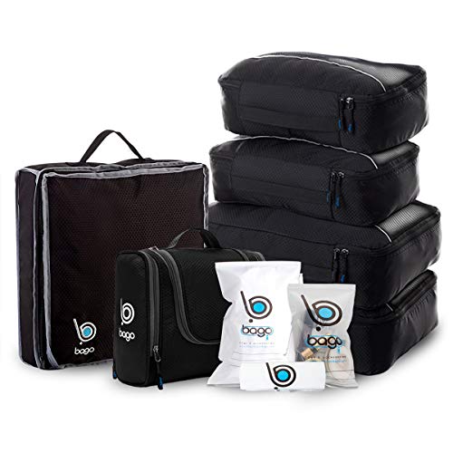 Travel Organizer Set for Luggage & Suitcase - Packing Cubes, Toiletry, Shoe Bags (Black)