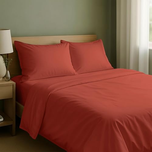 Image of California Design Den King Sheets Set - Natural 100% Cotton Sateen with Deep Pockets, Soft Sateen Weave, Breathable and Durable Bedding (Bright Orange)