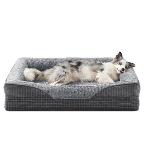 FURTIME Orthopedic Memory Foam Dog Bed Medium(30lbs), Waterproof&Removable Cover, Gray Orthopedic Dog Bed with Particle Memory Sponge for Joint Support, Machine Washable Pet Bed, 71x59x17cm