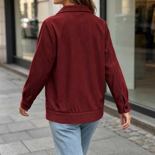 Womens Corduroy Jacket Button Up Casual Collared Shirt Crop Cardigans - image 5